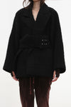 OUDE WAAG Fall/Winter 2025 Teddy/Wool Patchwork Oversized Coat OW-OW-25AW-CT08W1BL900-HEI Black (OW-25AW-CT07)